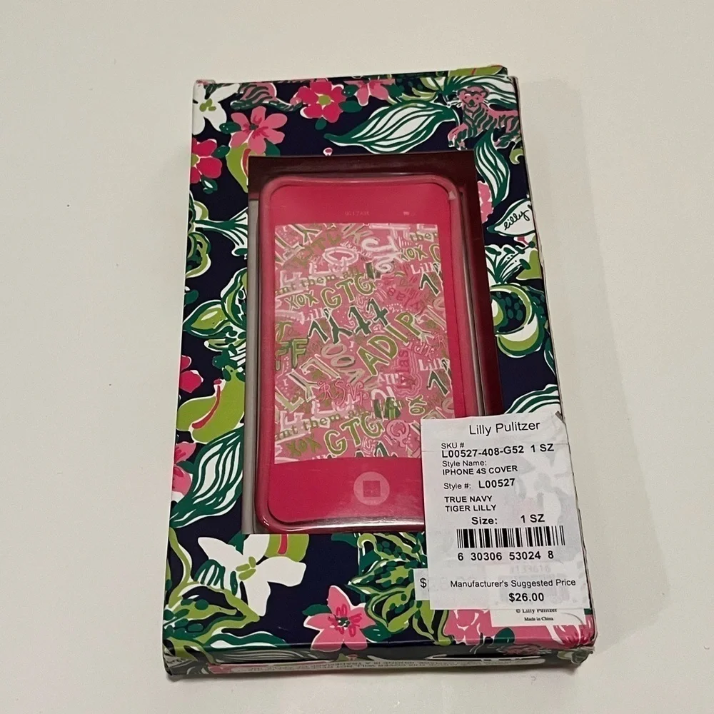 NIB Lilly Pulitzer Phone Case cover for IPhone 4 or 4S. Black, pink, red green